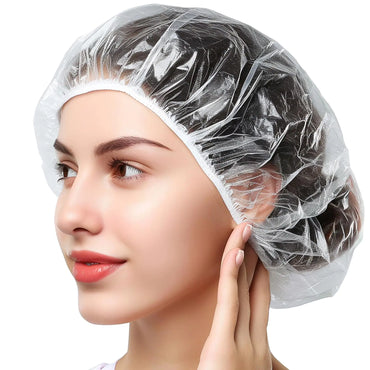 Shower Cap Disposable 18.1 Inch 100PCS Clear Plastic Shower Cap for Women Waterproof Bath & Bathing Accessories Home & Travel Essentials